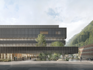 Visualisierung der neuen Landesbibliothek vom Städtle aus Visualisierung der neuen Landesbibliothek vom Städtle aus
